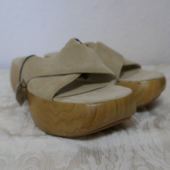 Zara Leather Suede Neutral Chunky Platform Slip On Criss Cross Sandal Slides 9 - Picture 8 of 13